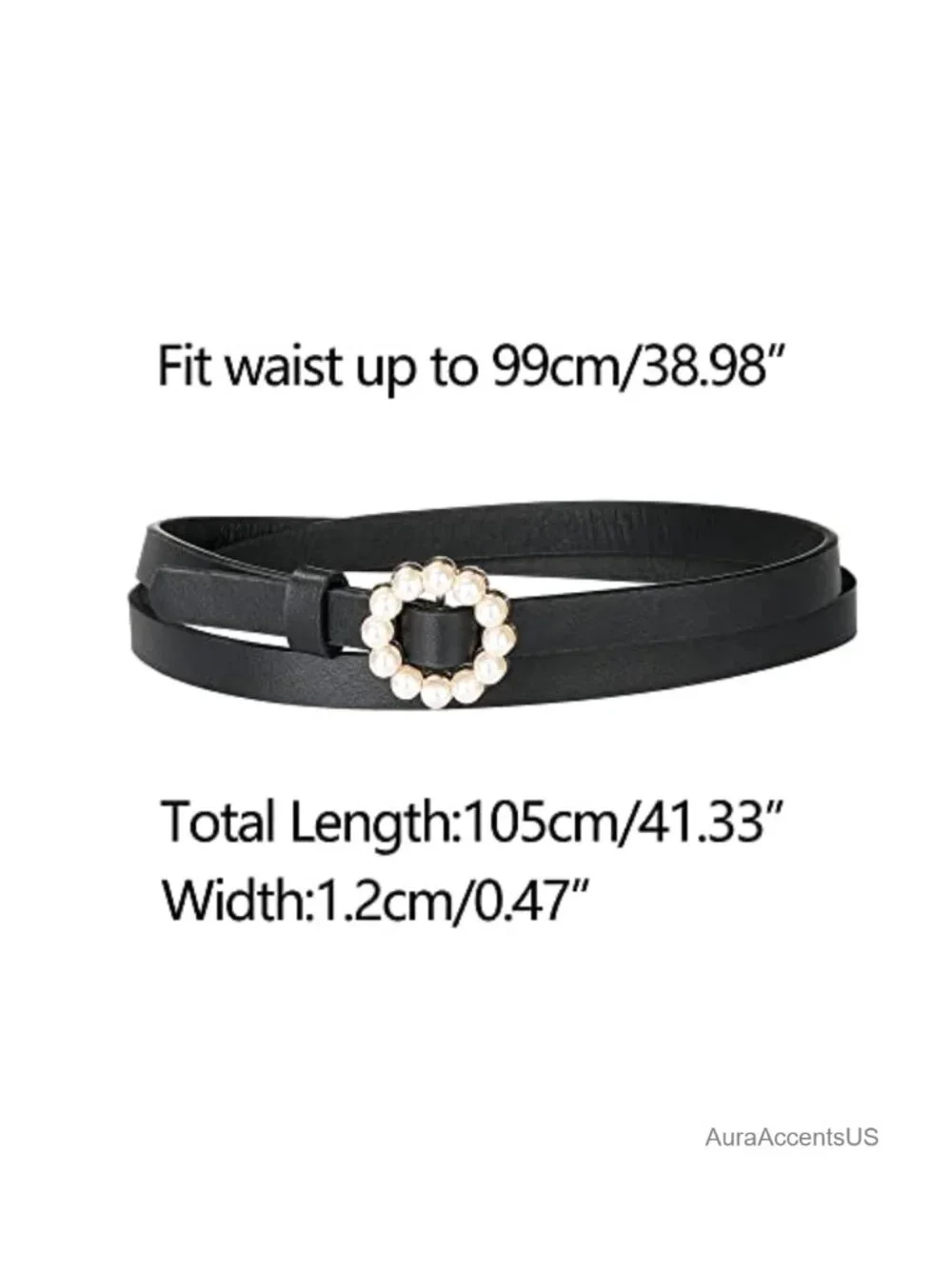 Faux Leather Pearl Circle Buckle Adjustable Belt